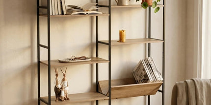 CARLA HOME 7 Shelf Bookcase - Wood Metal Display Shelf - Brown - Rustic - Steel - Living Room Office Tyack eCommerce Solutions