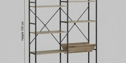CARLA HOME 7 Shelf Bookcase - Wood Metal Display Shelf - Brown - Rustic - Steel - Living Room Office Tyack eCommerce Solutions
