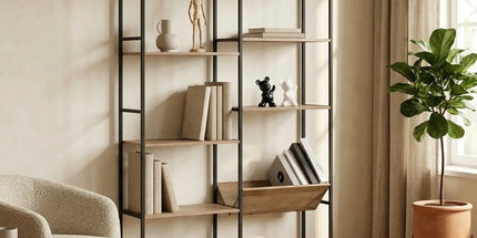 CARLA HOME 7 Shelf Bookcase - Wood Metal Display Shelf - Brown - Rustic - Steel - Living Room Office Tyack eCommerce Solutions