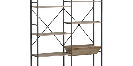 CARLA HOME 7 Shelf Bookcase - Wood Metal Display Shelf - Brown - Rustic - Steel - Living Room Office Tyack eCommerce Solutions