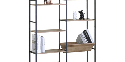 CARLA HOME 7 Shelf Bookcase - Wood Metal Display Shelf - Brown - Rustic - Steel - Living Room Office Tyack eCommerce Solutions