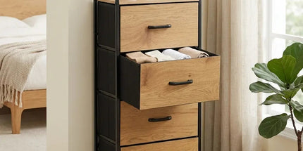 CARLA HOME 4 Drawer Tallboy Storage Cabinet - Brown - Rustic - Steel - Chest Drawers Tallboy Tyack eCommerce Solutions