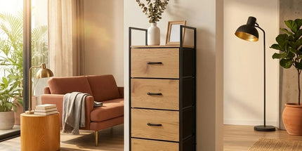 CARLA HOME 4 Drawer Tallboy Storage Cabinet - Brown - Rustic - Steel - Chest Drawers Tallboy Tyack eCommerce Solutions