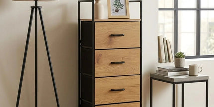 CARLA HOME 4 Drawer Tallboy Storage Cabinet - Brown - Rustic - Steel - Chest Drawers Tallboy Tyack eCommerce Solutions