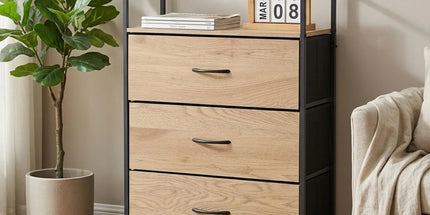 CARLA HOME 3 Drawer Tallboy Large Storage Cabinet - Brown - Rustic - Steel - Chest Drawers Tallboy Tyack eCommerce Solutions