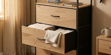 CARLA HOME 3 Drawer Tallboy Large Storage Cabinet - Brown - Rustic - Steel - Chest Drawers Tallboy Tyack eCommerce Solutions