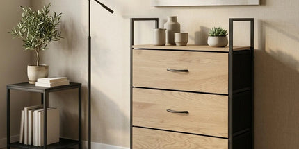 CARLA HOME 3 Drawer Tallboy Large Storage Cabinet - Brown - Rustic - Steel - Chest Drawers Tallboy Tyack eCommerce Solutions
