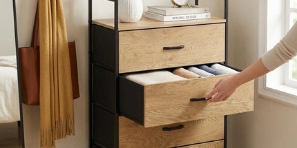 CARLA HOME 4 Drawer Tallboy Large Storage Cabinet - Brown - Rustic - Steel - Chest Drawers Tallboy Tyack eCommerce Solutions