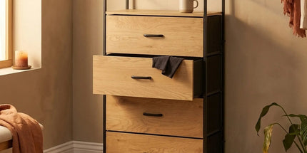 CARLA HOME 4 Drawer Tallboy Large Storage Cabinet - Brown - Rustic - Steel - Chest Drawers Tallboy Tyack eCommerce Solutions