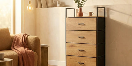 CARLA HOME 4 Drawer Tallboy Large Storage Cabinet - Brown - Rustic - Steel - Chest Drawers Tallboy Tyack eCommerce Solutions