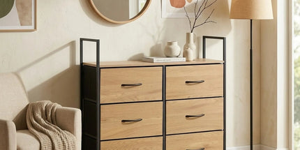 CARLA HOME 6 Drawer Tallboy Large Storage Cabinet - Brown - Rustic - Steel - Chest Drawers Tallboy Tyack eCommerce Solutions
