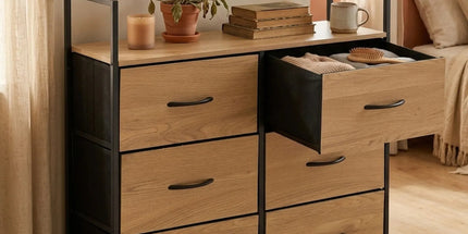 CARLA HOME 6 Drawer Tallboy Large Storage Cabinet - Brown - Rustic - Steel - Chest Drawers Tallboy Tyack eCommerce Solutions