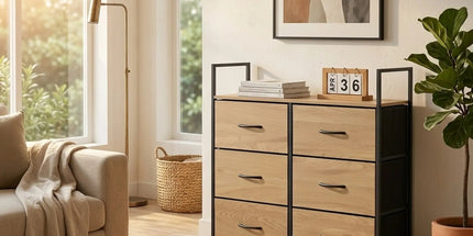 CARLA HOME 6 Drawer Tallboy Large Storage Cabinet - Brown - Rustic - Steel - Chest Drawers Tallboy Tyack eCommerce Solutions
