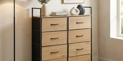 CARLA HOME 8 Drawer Tallboy Large Storage Cabinet - Brown - Rustic - Steel - Chest Drawers Tallboy Tyack eCommerce Solutions