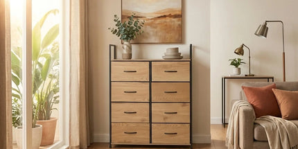 CARLA HOME 8 Drawer Tallboy Large Storage Cabinet - Brown - Rustic - Steel - Chest Drawers Tallboy Tyack eCommerce Solutions