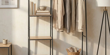 CARLA HOME Freestanding Garment Rack with Shelves - 4 Tier - Brown - Garment Rail Tyack eCommerce Solutions