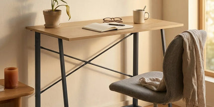 CARLA HOME Foldable Computer Desk - Oak Steel Frame Study Table - Brown - Foldable Desk Tyack eCommerce Solutions