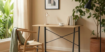 CARLA HOME Foldable Computer Desk - Oak Steel Frame Study Table - Brown - Foldable Desk Tyack eCommerce Solutions