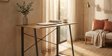 CARLA HOME Foldable Computer Desk - Oak Steel Frame Study Table - Brown - Foldable Desk Tyack eCommerce Solutions