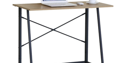 CARLA HOME Foldable Computer Desk - Oak Steel Frame Study Table - Brown - Foldable Desk Tyack eCommerce Solutions