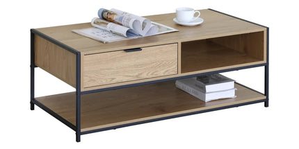 CARLA HOME Coffee Table with Drawer - Wood and Metal Frame - Brown - Rustic - Steel Tyack eCommerce Solutions