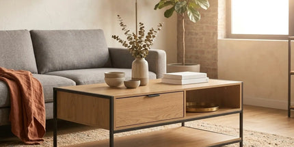 CARLA HOME Coffee Table with Drawer - Wood and Metal Frame - Brown - Rustic - Steel Tyack eCommerce Solutions