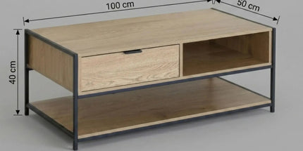 CARLA HOME Coffee Table with Drawer - Wood and Metal Frame - Brown - Rustic - Steel Tyack eCommerce Solutions