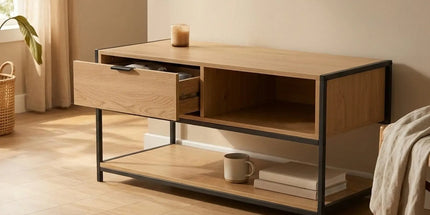 CARLA HOME Coffee Table with Drawer - Wood and Metal Frame - Brown - Rustic - Steel Tyack eCommerce Solutions