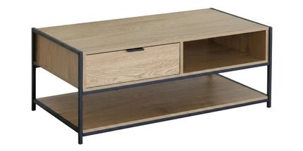 CARLA HOME Coffee Table with Drawer - Wood and Metal Frame - Brown - Rustic - Steel Tyack eCommerce Solutions