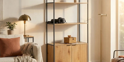 CARLA HOME Bookcase with Cabinet - 3 - Tier Display Shelf - Brown - Storage Cabinet Tyack eCommerce Solutions