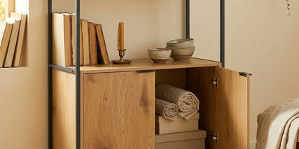 CARLA HOME Bookcase with Cabinet - 3 - Tier Display Shelf - Brown - Storage Cabinet Tyack eCommerce Solutions