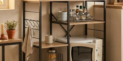 CARLA HOME Kitchen Baker's Rack 4 Tier - Metal Shelf with Hooks - Brown - Kitchen Rack Tyack eCommerce Solutions