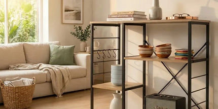 CARLA HOME Kitchen Baker's Rack 4 Tier - Metal Shelf with Hooks - Brown - Kitchen Rack Tyack eCommerce Solutions