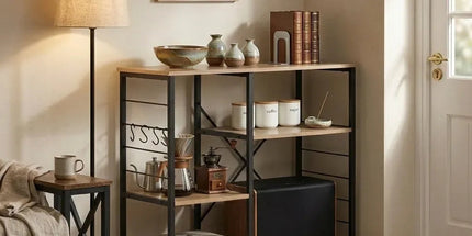 CARLA HOME Kitchen Baker's Rack 4 Tier - Metal Shelf with Hooks - Brown - Kitchen Rack Tyack eCommerce Solutions