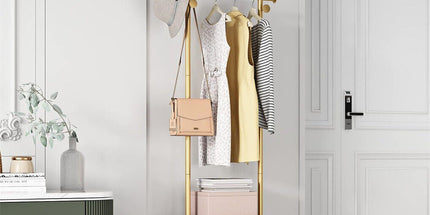Gold Metal Coat Rack Stand Granite Base Hall Tree