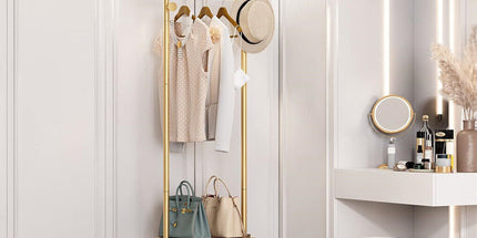 Gold Metal Coat Rack Stand Granite Base Hall Tree