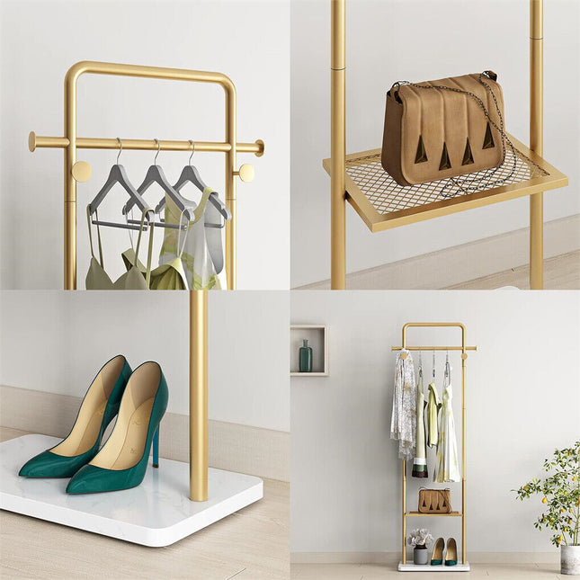 Gold Metal Coat Rack Stand Granite Base Hall Tree