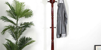 Birch Wood Coat Rack Stand Adjustable Hall Tree Entryway