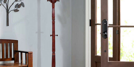 Birch Wood Coat Rack Stand Adjustable Hall Tree Entryway