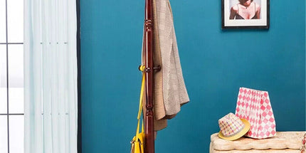 Birch Wood Coat Rack Stand Adjustable Hall Tree Entryway
