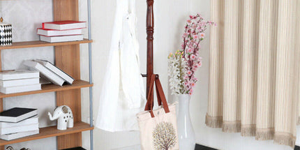 Birch Wood Coat Rack Stand Adjustable Hall Tree Entryway