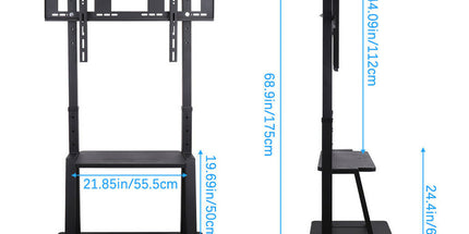 Rolling TV Stand 32-100 w/ Adjustable Mount & 2-Tier Shelf