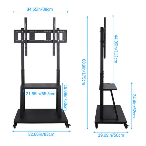 Rolling TV Stand 32-100 w/ Adjustable Mount & 2-Tier Shelf