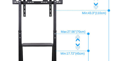 Rolling TV Stand 32-100 w/ Adjustable Mount & 2-Tier Shelf