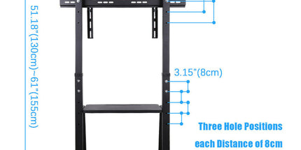 Rolling TV Stand 32-100 w/ Adjustable Mount & 2-Tier Shelf