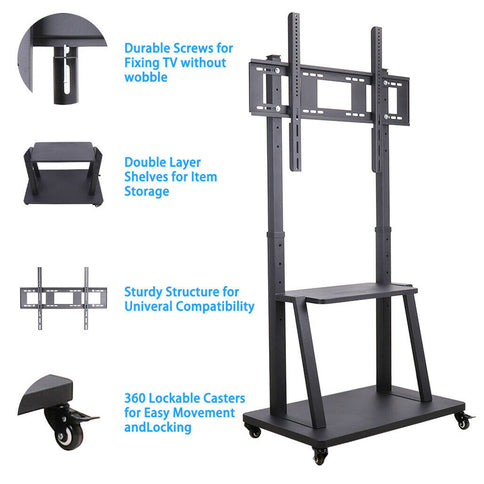 Rolling TV Stand 32-100 w/ Adjustable Mount & 2-Tier Shelf