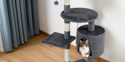 Cat Tower Tree Scratching Post Dark Grey Condo 112cm