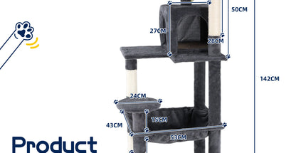 Cat Tower Tree Condo Scratching Post Dark Grey 142cm
