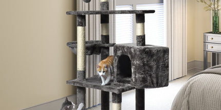 Large Grey Cat Tree Tower Condo with Scratching Post Bed