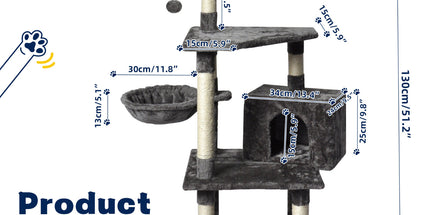 Large Grey Cat Tree Tower Condo with Scratching Post Bed